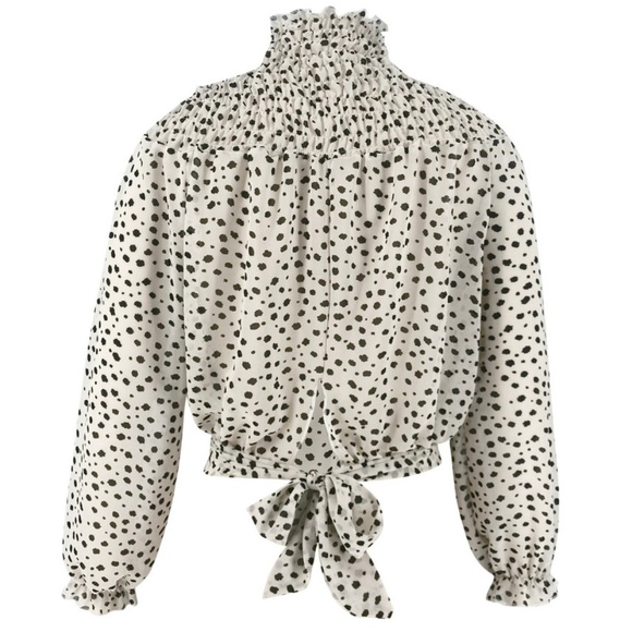 Merry Terry Chiffon Printed Polka Dot Bow Blouse - Picture 4 of 4